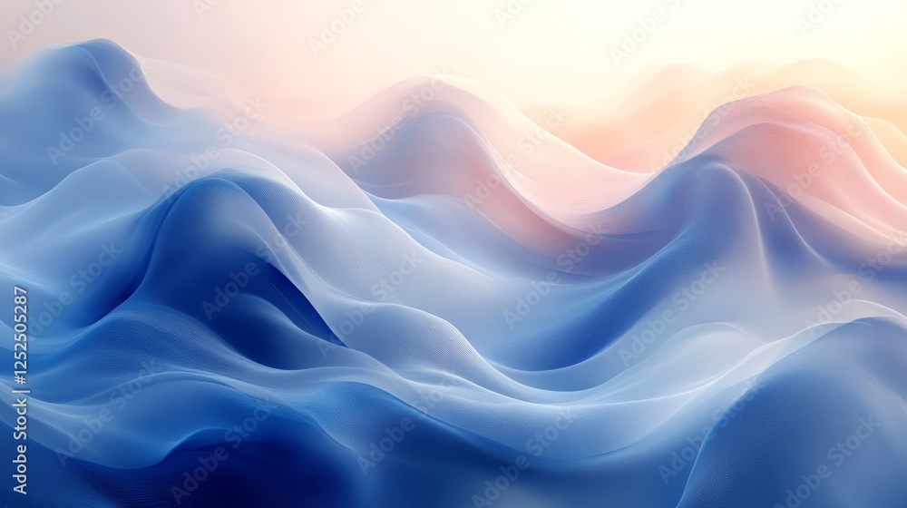 Obraz premium Abstract wavy landscape in soft blue and pink hues, ethereal concept