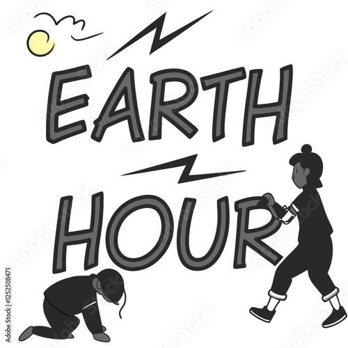 EARTH HOUR silhouette vector illustration