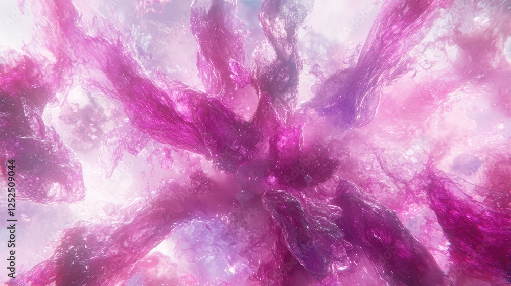 Fototapeta premium Abstract Amethyst Crystal Formation Clusters in a Geode Like Appearance with Bright Shining Light.