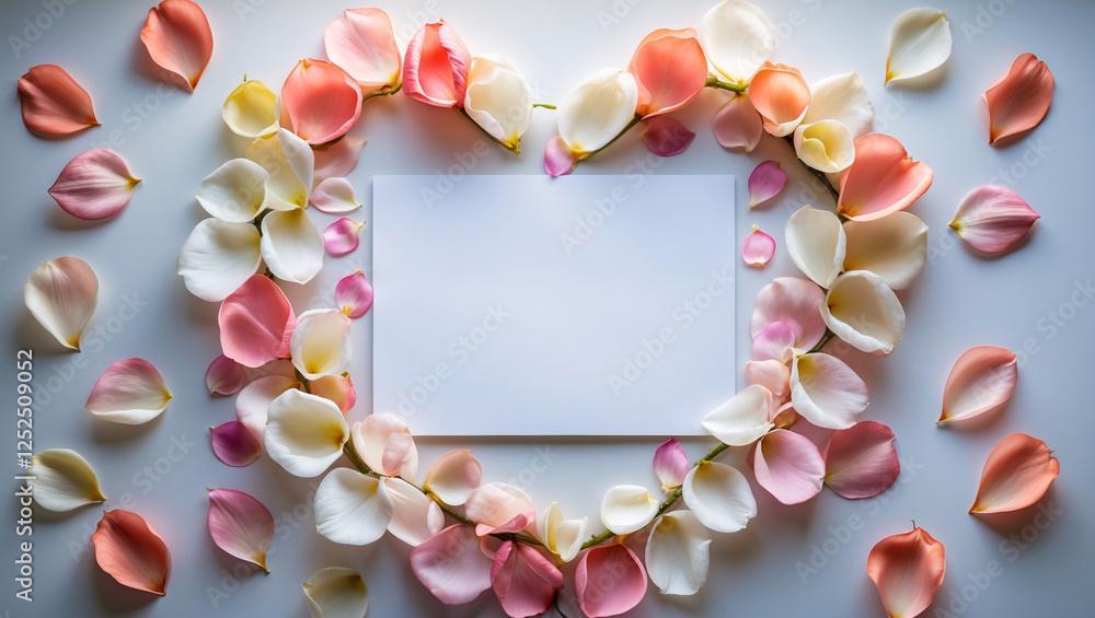 Romantic Soft Pink Peach Rose Petals Forming a Heart Shape Around Blank White Paper on a Clean Elegant Surface for Wedding Day Styling Romantic Wallpaper Background Idea Inspiration Romantic Soft Pink Peach Rose Petals Forming a Heart Shape Around Blank White Paper on a Clean Elegant Surface for Wedding Day Styling Romantic Wallpaper Background Idea Inspiration