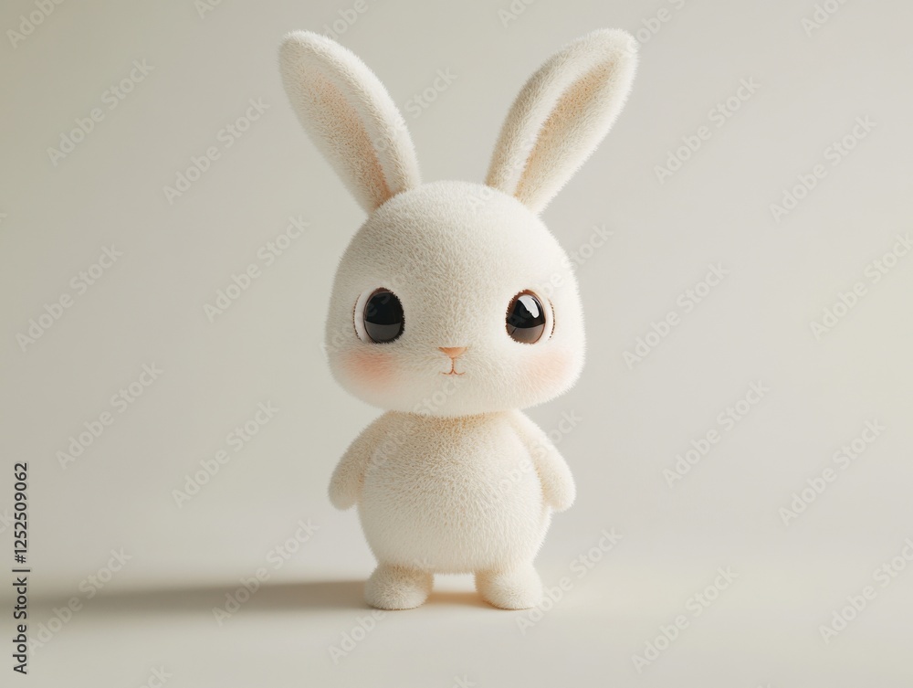 Fototapeta premium Cute fluffy rabbit with big eyes on neutral background