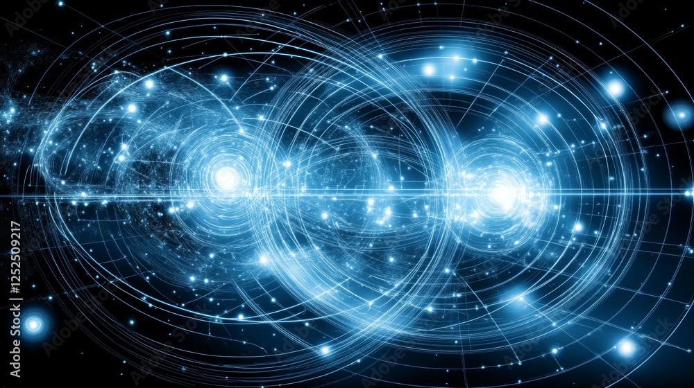 Fototapeta premium Abstract Blue Energy Field of Concentric Circles and Glowing Points Science and Technology Design.