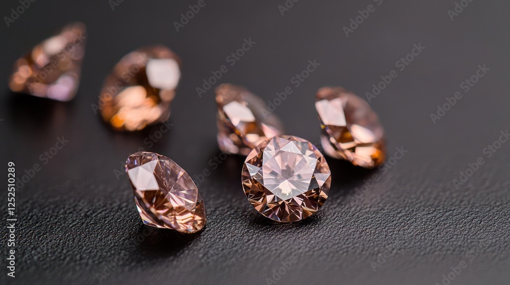 Closeup View Of Several Brown And Pink Faceted Gems On Dark Background Closeup View Of Several Brown And Pink Faceted Gems On Dark Background