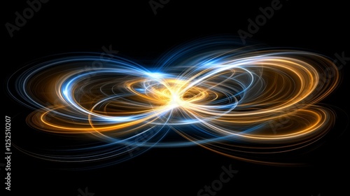 Obraz na płótnie Abstract Energy Swirls of Blue and Gold Light Streaks on Black Backdrop Artistic Design Elements. w salonie