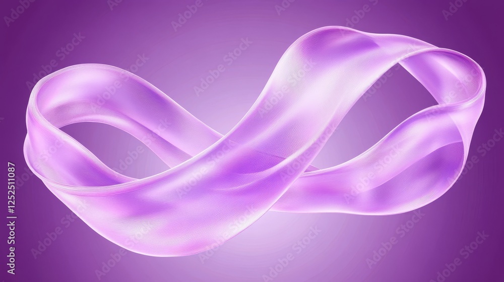 Abstract Infinity Loop Ribbon Flowing Artistic Expression of Serenity on Purple Background Display. Abstract Infinity Loop Ribbon Flowing Artistic Expression of Serenity on Purple Background Display.