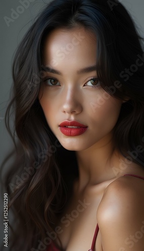 Wallpaper Mural brunette bright hair beautiful cherry colored woman lips girl makeup portrait brightly long ng beautiful pretty bright hair lipstick maroon black brunette beauty woman hair fashion make-up face Torontodigital.ca