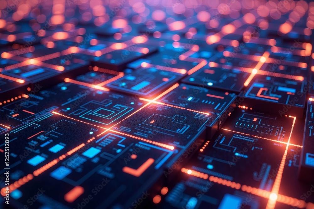 a futuristic, high-tech environment characterized a grid of glowing and interconnected structures a futuristic, high-tech environment characterized a grid of glowing and interconnected structures