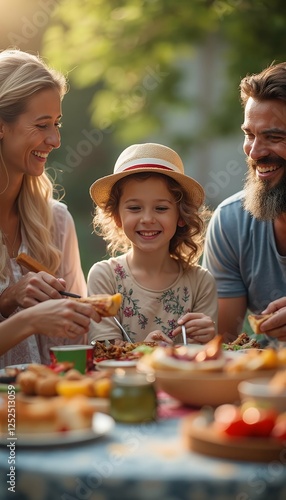 Obraz na płótnie party concept digital outdoor happy group people barbecue friendship having celebrating family fun celebration different people ai ethnicity ages together summer family celebrate people party w salonie