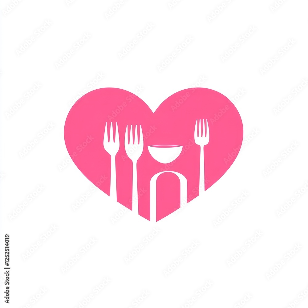 Heart-shaped logo with cutlery; restaurant logo; food and drink; simple design; use for brand identity Heart-shaped logo with cutlery; restaurant logo; food and drink; simple design; use for brand identity