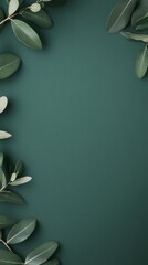 Minimalist green background with eucalyptus leaves border