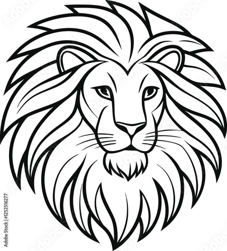 Majestic Lion Head, Line Art, Wildlife, African Animal, King, Pride, Mane, Powerful, Wild, Nature