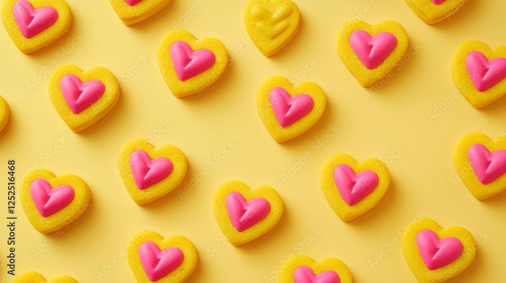 Obraz premium Colorful Heart-Shaped Candy on Bright Yellow Background