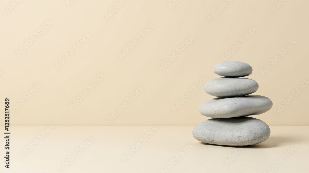 Serene Stack of Smooth Gray Stones on a Neutral Background, Representing Balance and Tranquility Serene Stack of Smooth Gray Stones on a Neutral Background, Representing Balance and Tranquility