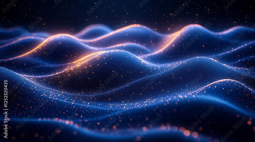Obraz premium Abstract Blue Particle Wave Background Digital Art Design Modern Technology Futuristic Energy Glow 