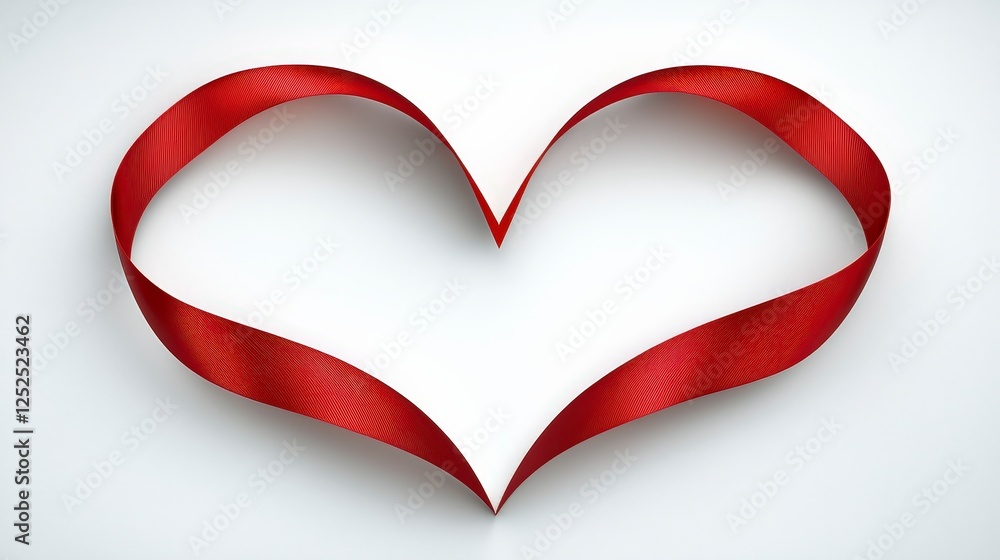 Red Ribbon Heart Shape on White Background for Love and Romance Red Ribbon Heart Shape on White Background for Love and Romance