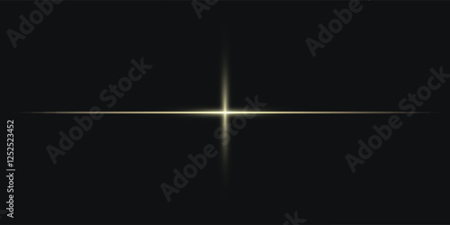 Glowing gold line, horizontal light rays, flash simple abstract modern design