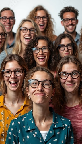 ensemble clad pulling individuals symphony silly spectacled eyeglass faces hilarious the group people goggles spectacle humorous expression silly eyewear ensemble hilarious joy frivolity dynamic
