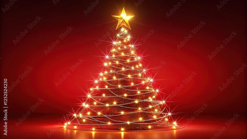 Christmas Tree Glowing Lights Gradient Red Background Christmas Tree Glowing Lights Gradient Red Background