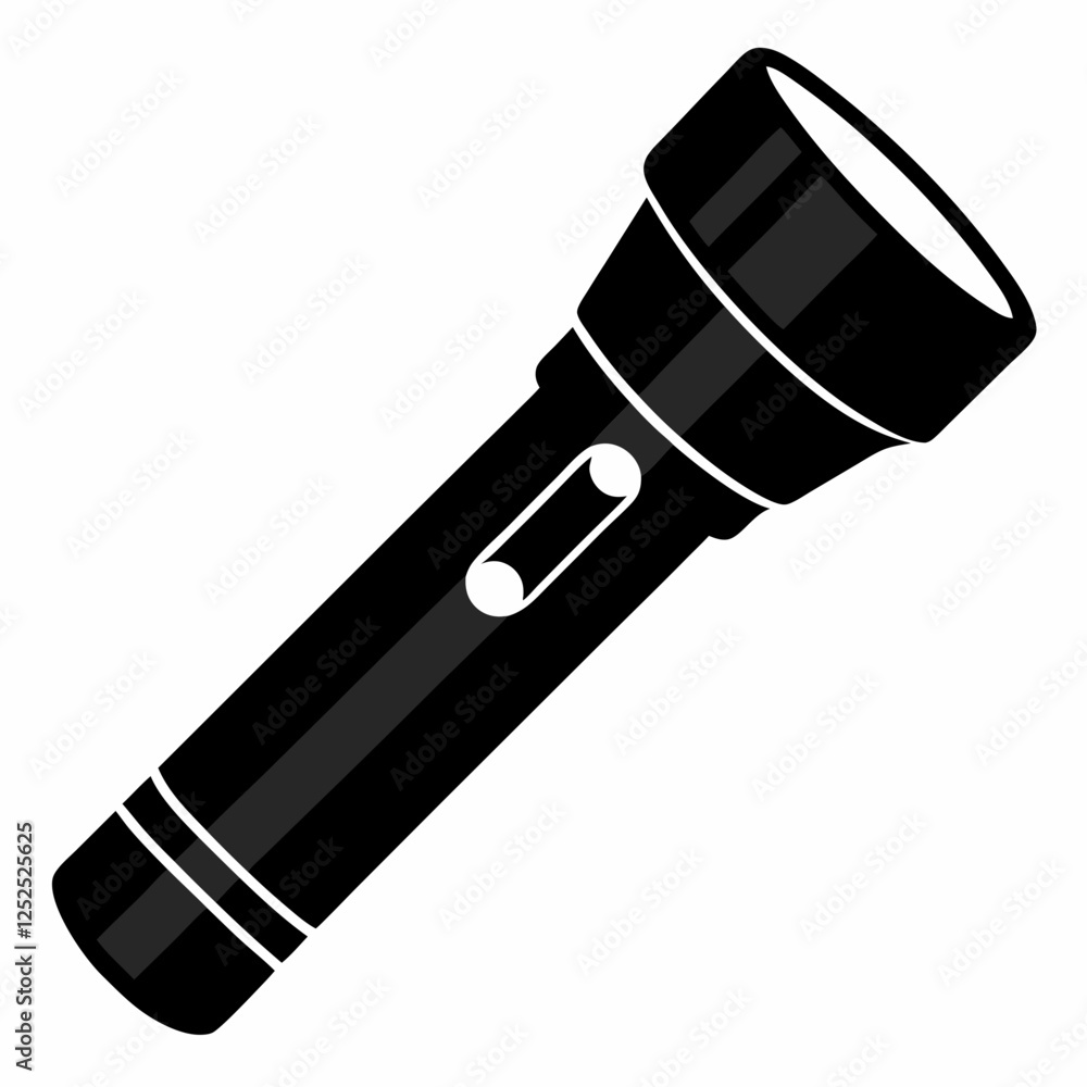 Minimalist Flashlight Black Silhouette on White Background Minimalist Flashlight Black Silhouette on White Background