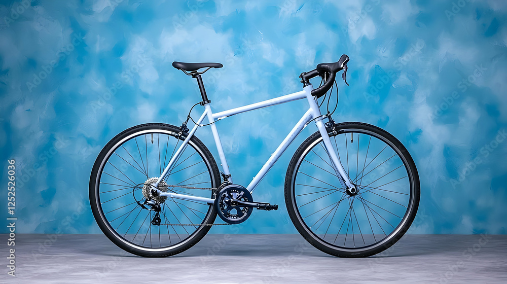 Fototapeta premium White gravel bike studio shot, blue backdrop