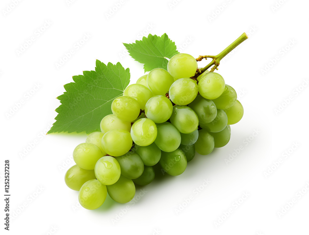 grape fruits with leaves isolated on white. bunch grape grape fruits with leaves isolated on white. bunch grape