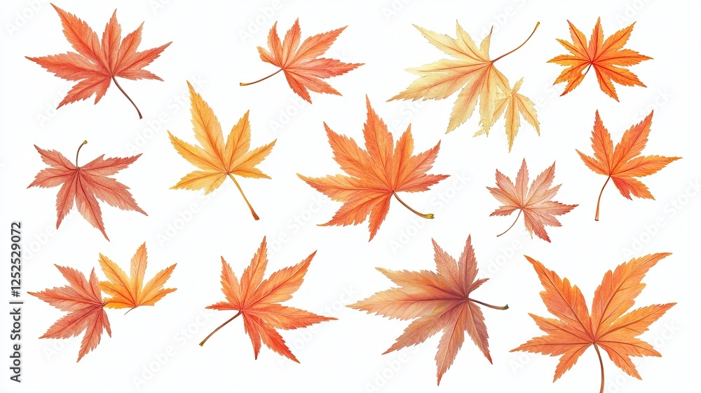 Autumn falling maple leaves isolated on white background Autumn falling maple leaves isolated on white background