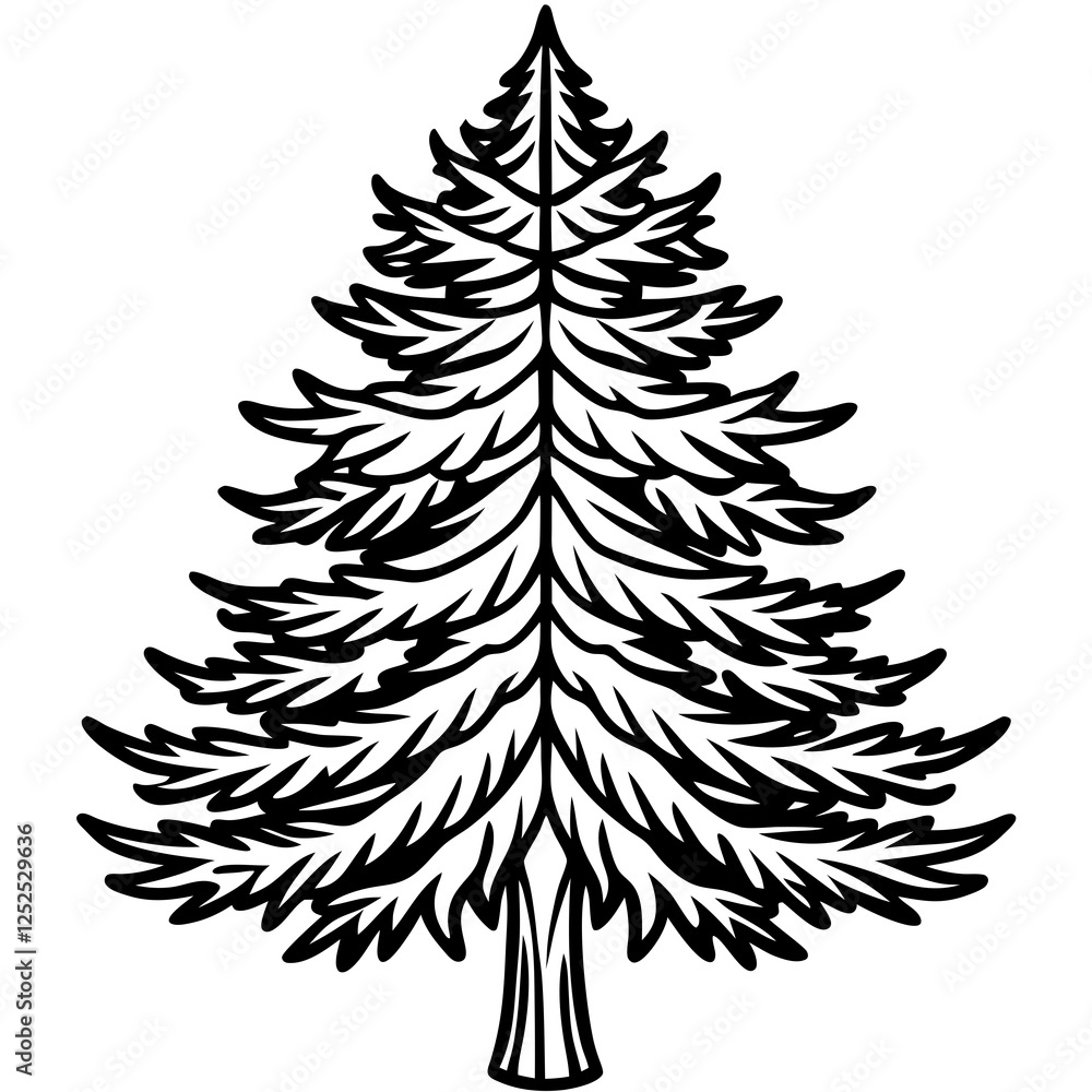 Obraz premium Traditional Christmas tree illustration in festive style with decorative elements, simple monochrome vector
