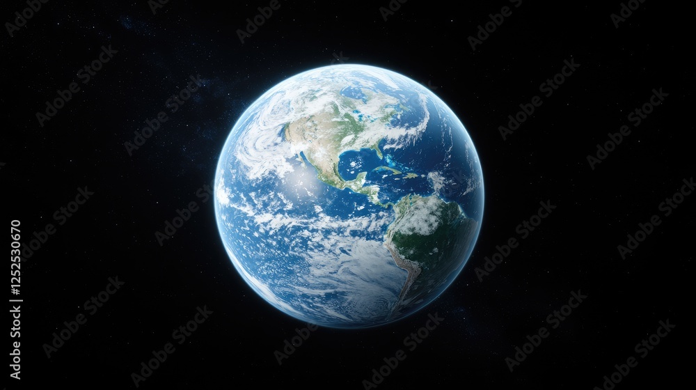 Obraz premium Earth, space, clouds, continents, background stars, environmental awareness