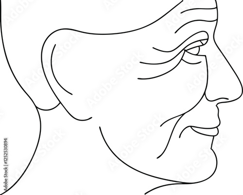 Side Profile Drawing of an Elderly Woman Showing Wrinkles and Aging