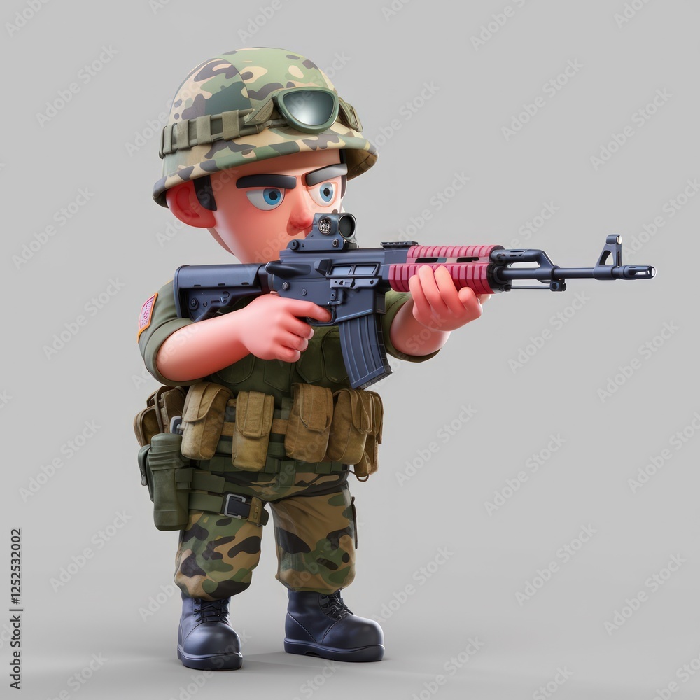 cute cartoon style a man soldier aiming 3D Cartoon character isolated on white background cute cartoon style a man soldier aiming 3D Cartoon character isolated on white background