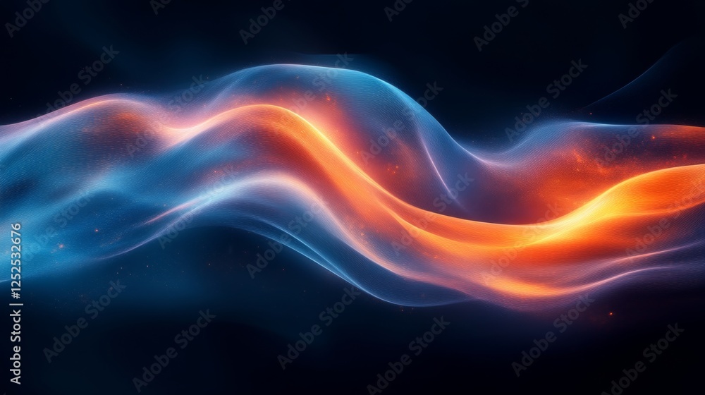 Fototapeta premium Abstract glowing waves in blue and orange, digital art. futuristic energy flow concept