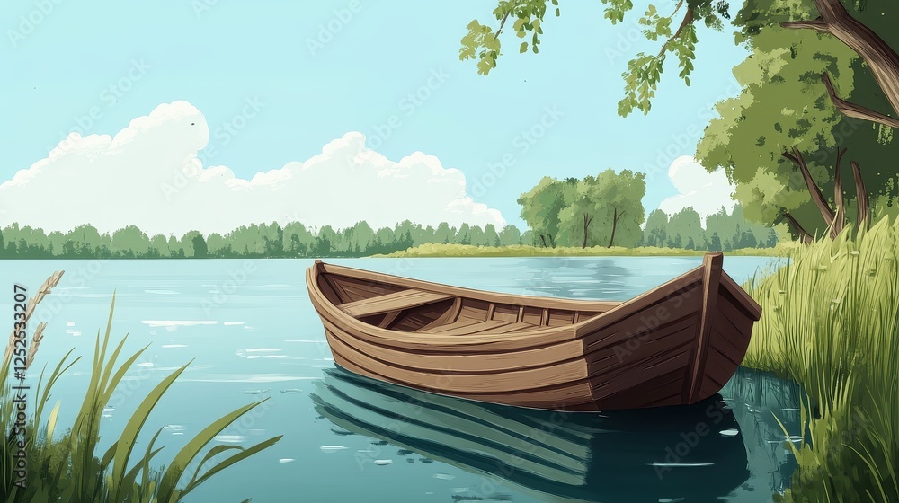 Obraz premium Tranquil Lakeside Rowboat