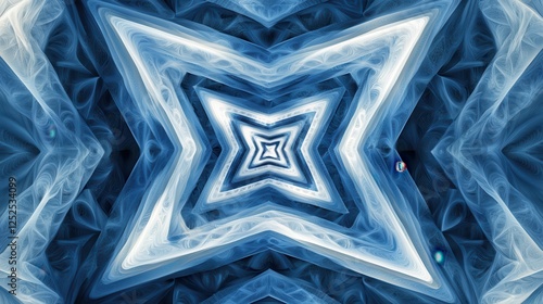 Abstract Blue and White Kaleidoscope Starburst.