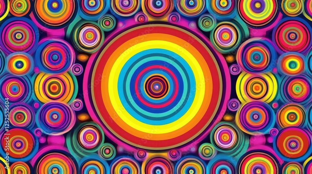 Fototapeta premium Vibrant Rainbow Concentric Circles Abstract Background