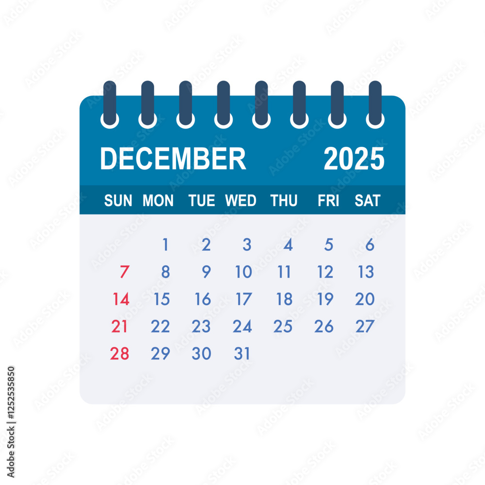 December 2025 calendar page showing days, weeks and month December 2025 calendar page showing days, weeks and month