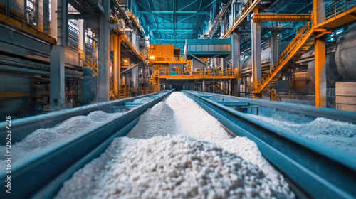 Industrial Conveyor Belt Transporting Granules in Factory