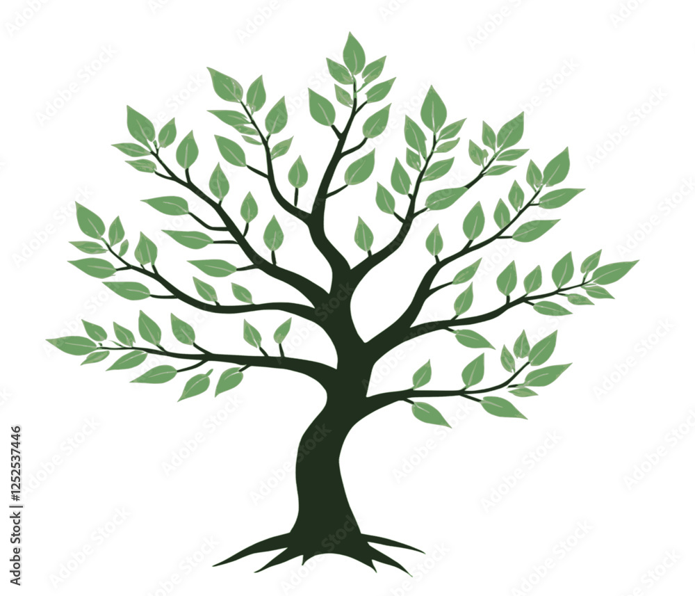 Obraz premium illustration of tree with green leaves and black trunk
