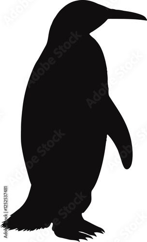 Penguin Bird Black Vector Silhouette on White Background