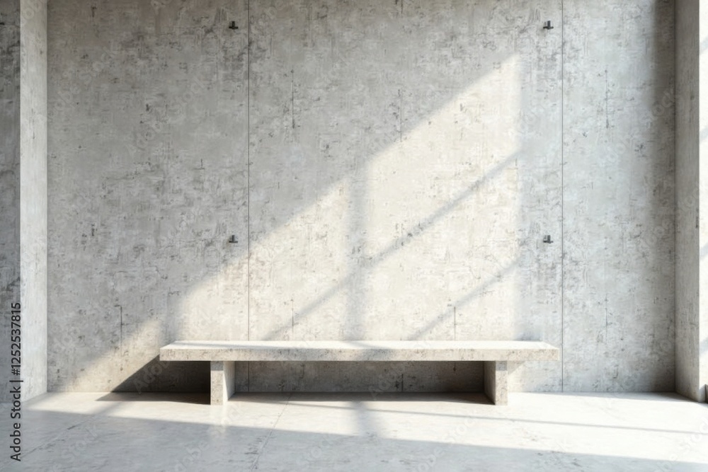 A Minimalist Concrete Room Featuring a Simple, Modern Bench Basking in Sunlight A Minimalist Concrete Room Featuring a Simple, Modern Bench Basking in Sunlight