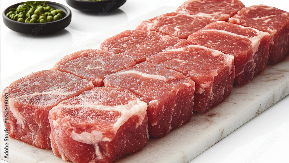 Fototapeta premium Raw pork, fresh, white background.
