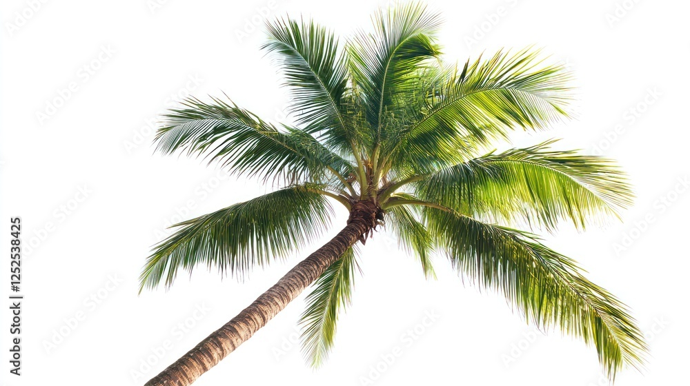 Obraz premium Tropical palm tree, sunny day, white background, vacation