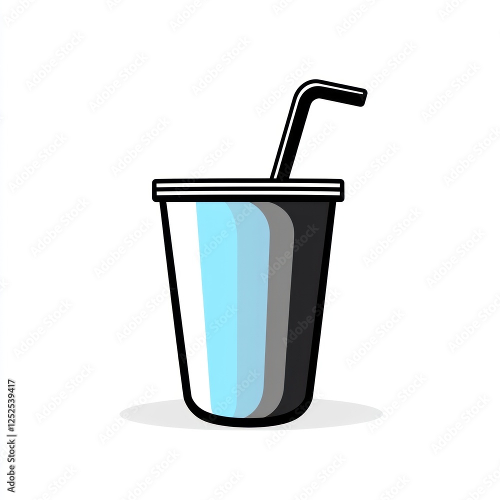 Stylized illustration of a disposable paper cup with a straw, on a white background. Possible use for food or drink branding Stylized illustration of a disposable paper cup with a straw, on a white background. Possible use for food or drink branding