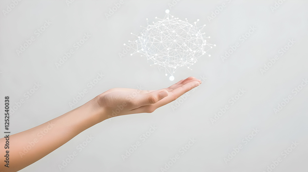 Hand Holding Glowing White Particles Hand Holding Glowing White Particles