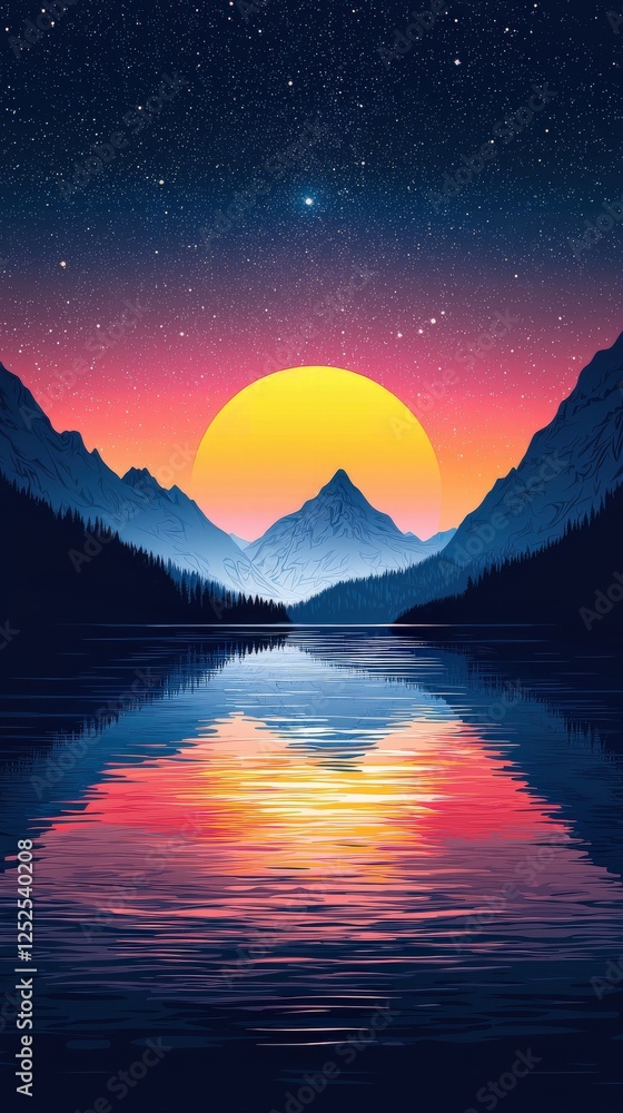 Fototapeta premium Serene Sunset over Mountain Lake Vibrant Nature Scene