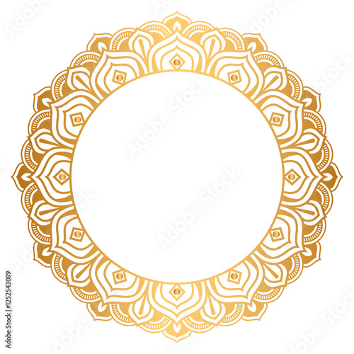 Indian flower mandala art with luxury golden circle frame transparent vintage gold circular pattern	
