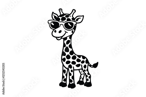 Cartoon vector art illustration of a joyful giraffe wearing oversized sunglasses