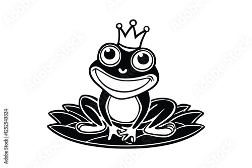 Cartoon vector art illustration of a cheerful frog wearing a tiny crown photo