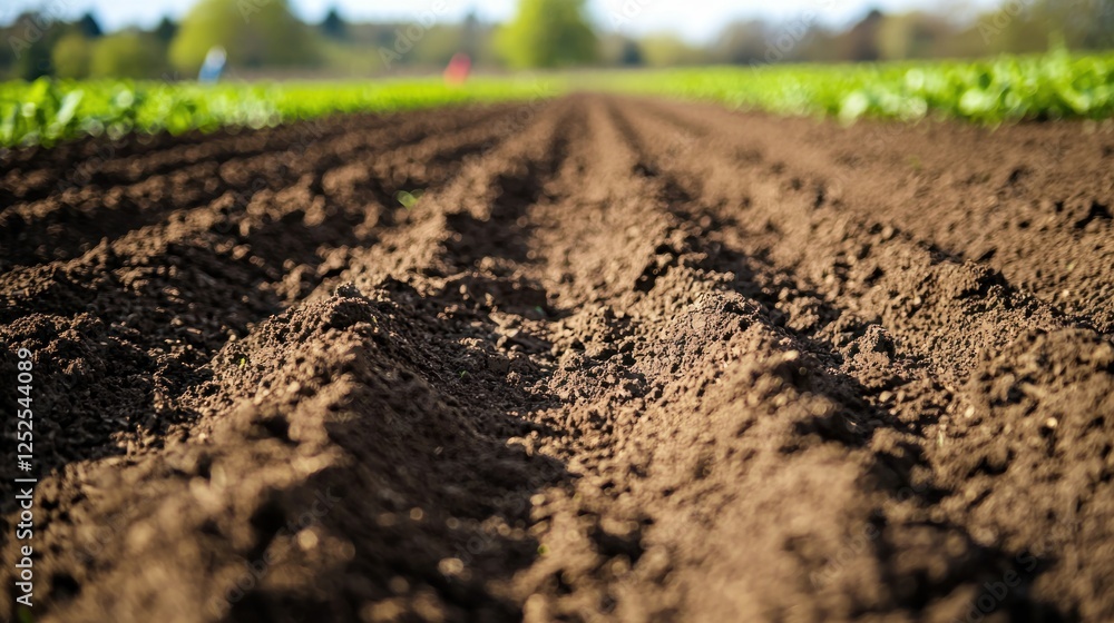 Soil cultivation in a field with workers preparing soil for planting crops. Soil cultivation in a field with workers preparing soil for planting crops.