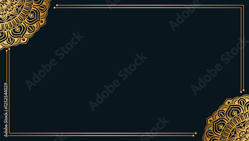 Luxury corner golden rectangle certificate border pattern line photo frame islamic wedding invitation background