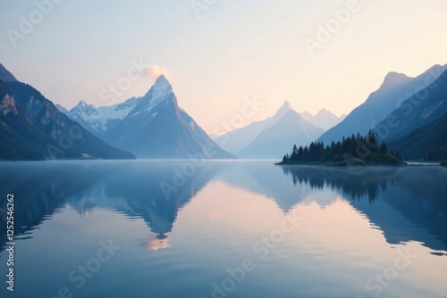 Wallpaper Mural Serene Mountain Lake Reflection at Dawn A Tranquil Landscape of Misty Peaks and Still Waters Torontodigital.ca